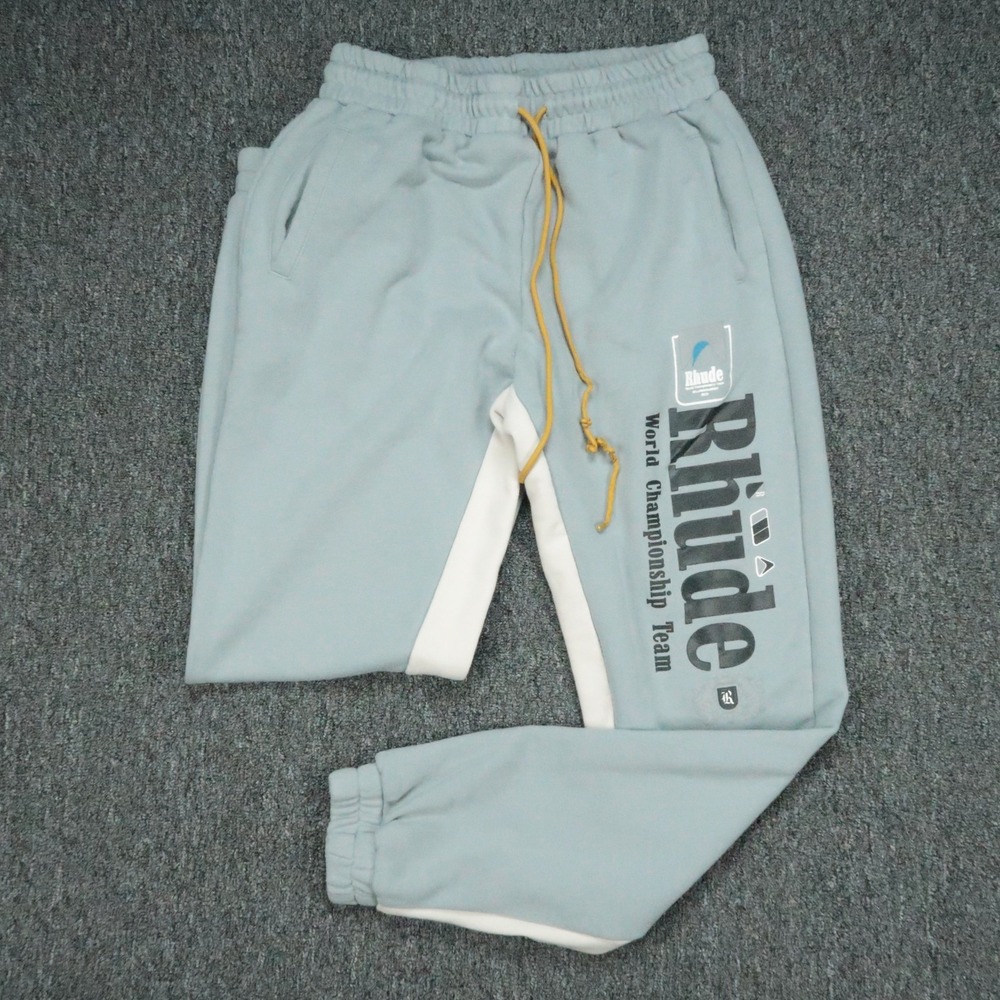 Rhude Pants Mens Large Blue Jogger Athletic Graphic Leg Streetwear *
